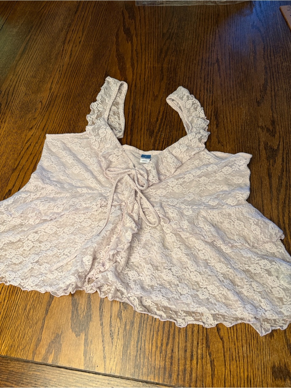 Lace Ruffle Top Old Navy L Blush Pink Tie Front Coquette Romantic Tiered Cami - Picture 4 of 11